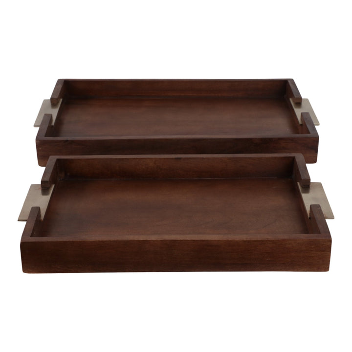 S/2 20/17" DONCASTER BROWN WOOD TRAYS