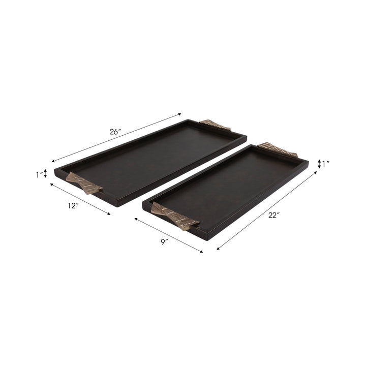 S/2 22/26" ANDROS TRAYS WITH ALUMINIUM HARDWARE