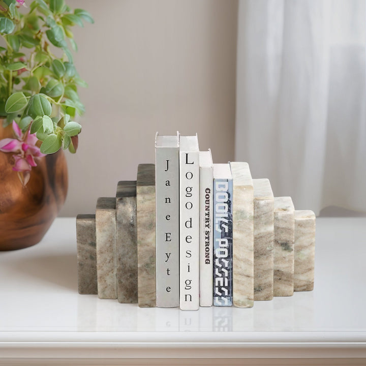 S/2 5" Onyx Marble Block Bookends, Tan