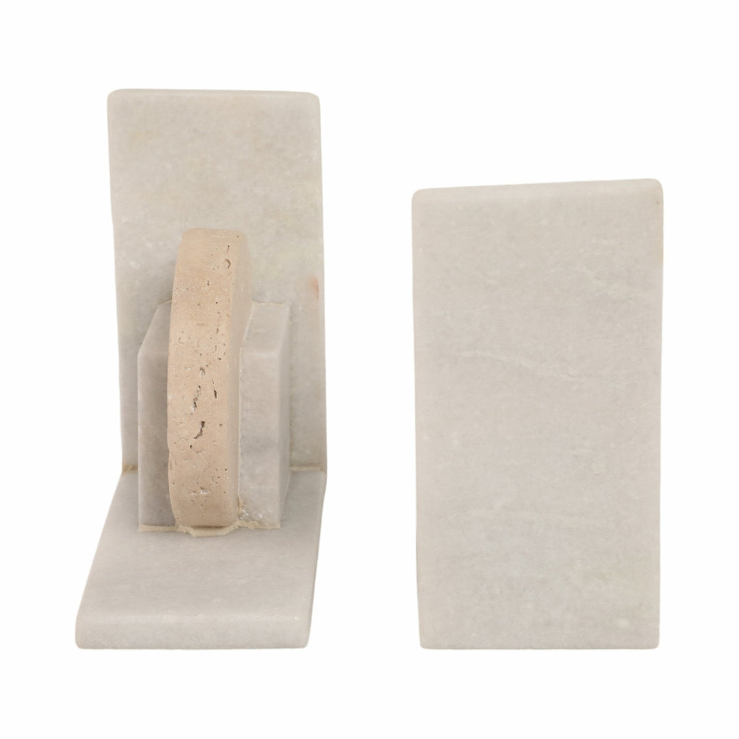 S/2 6" Geometric Travertine & Marble Bookends, Mul