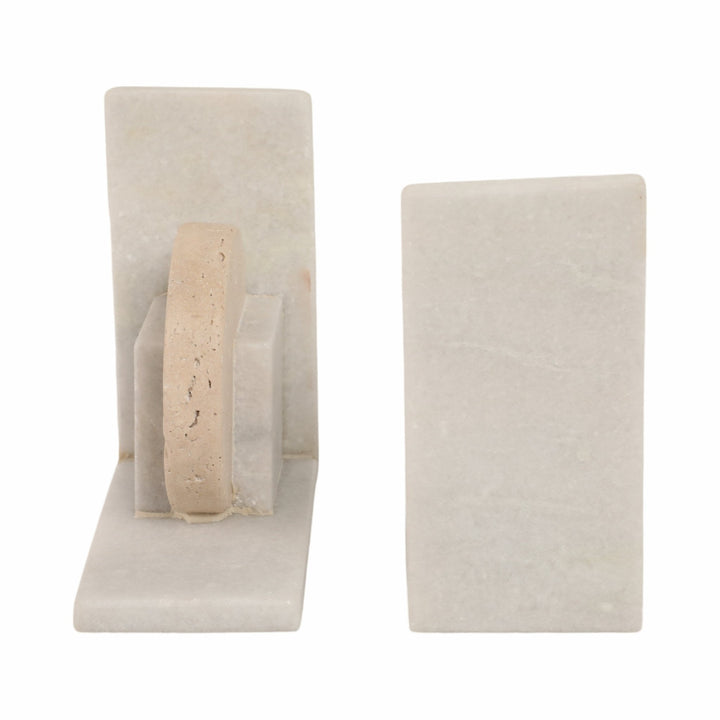 S/2 6" Geometric Travertine & Marble Bookends, Mul