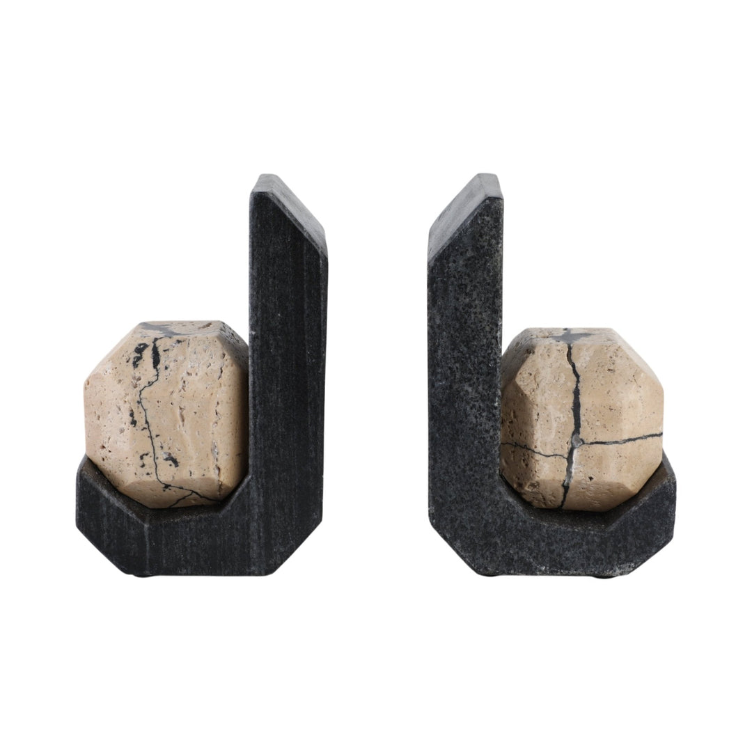 S/2 6" Gorda Crackle Travertine And Marble Bookend