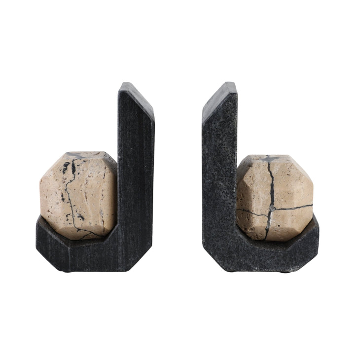 S/2 6" Gorda Crackle Travertine And Marble Bookend