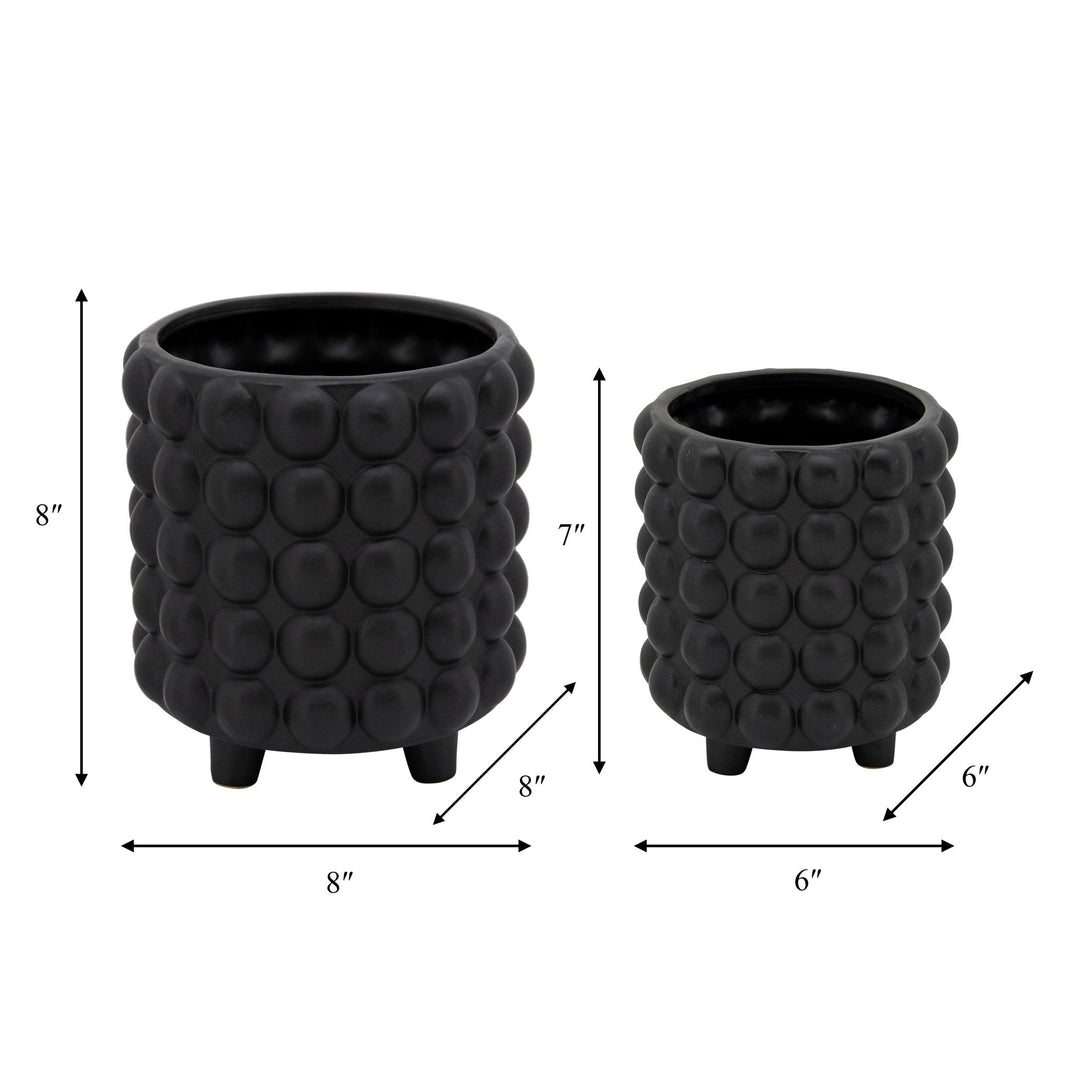 S/2 6/8" BUBBLE PLANTERS, MATTE BLACK