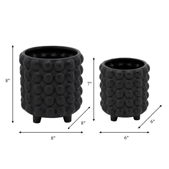 S/2 6/8" BUBBLE PLANTERS, MATTE BLACK