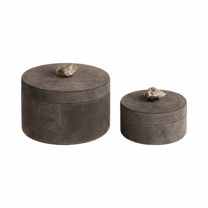 S/2 6/8" Harare Suede Boxes W/stone Knob, Gray