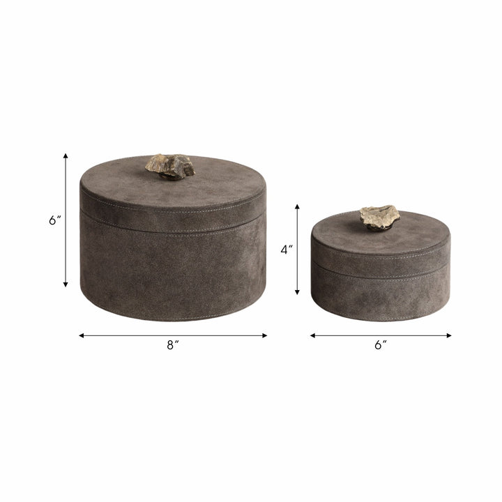 S/2 6/8" Harare Suede Boxes W/stone Knob, Gray