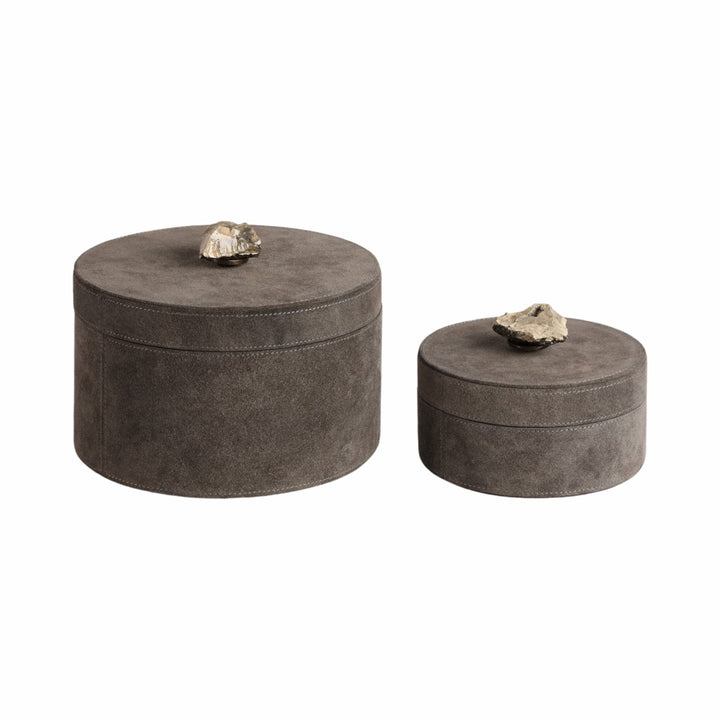 S/2 6/8" Harare Suede Boxes W/stone Knob, Gray