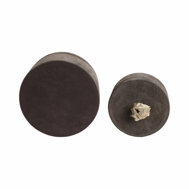 S/2 6/8" Harare Suede Boxes W/stone Knob, Gray