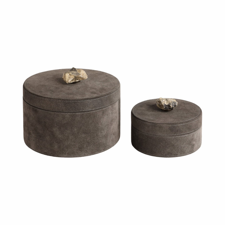 S/2 6/8" Harare Suede Boxes W/stone Knob, Gray