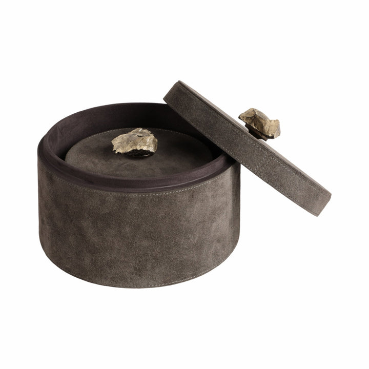 S/2 6/8" Harare Suede Boxes W/stone Knob, Gray