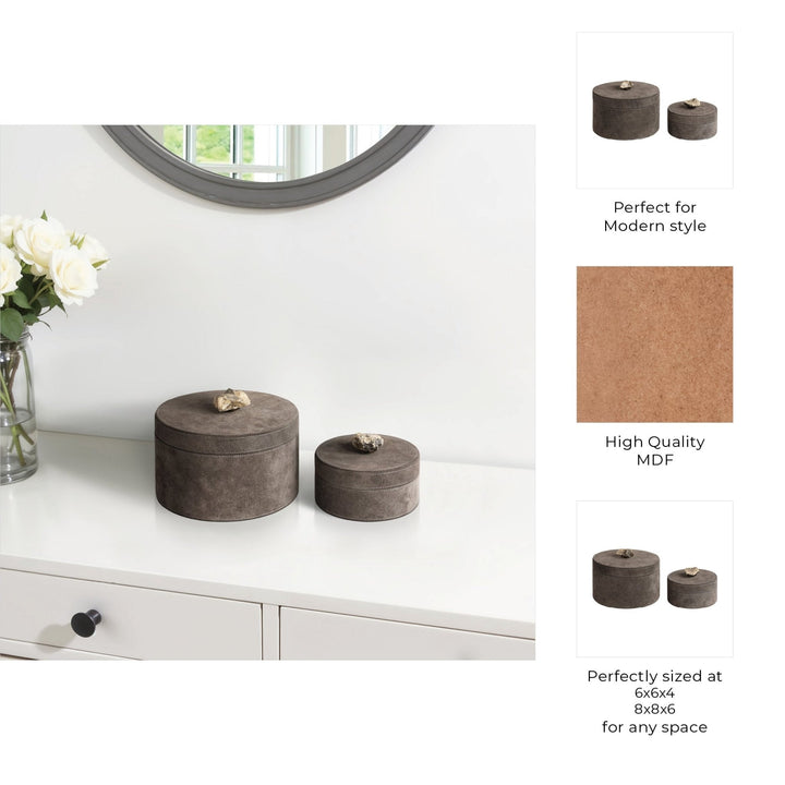 S/2 6/8" Harare Suede Boxes W/stone Knob, Gray