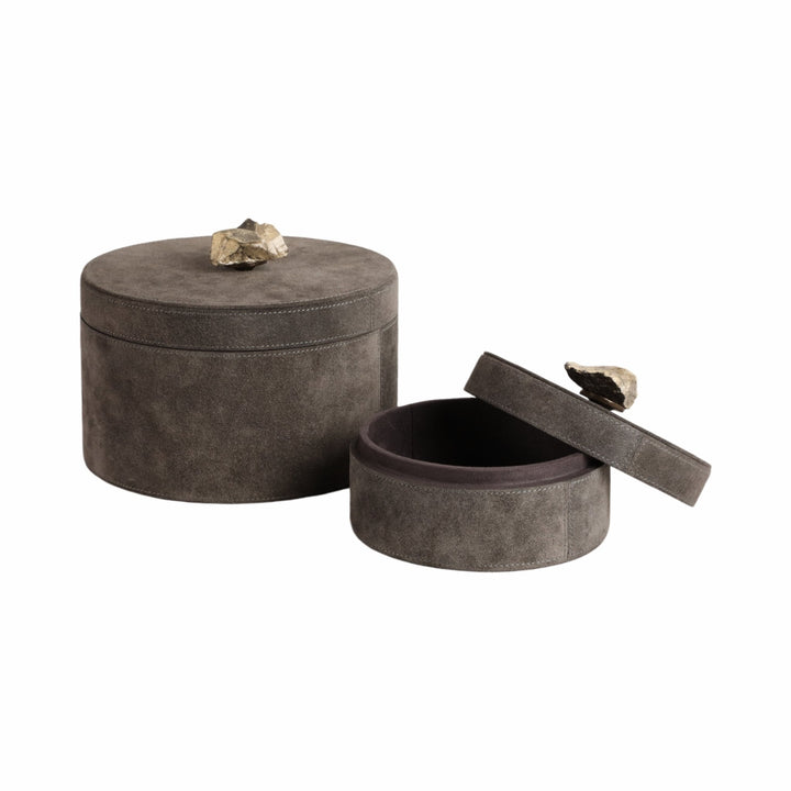 S/2 6/8" Harare Suede Boxes W/stone Knob, Gray