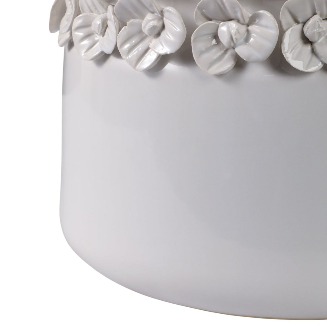 S/2 7/10" FLORAL APPLIQUE PLANTER, WHITE