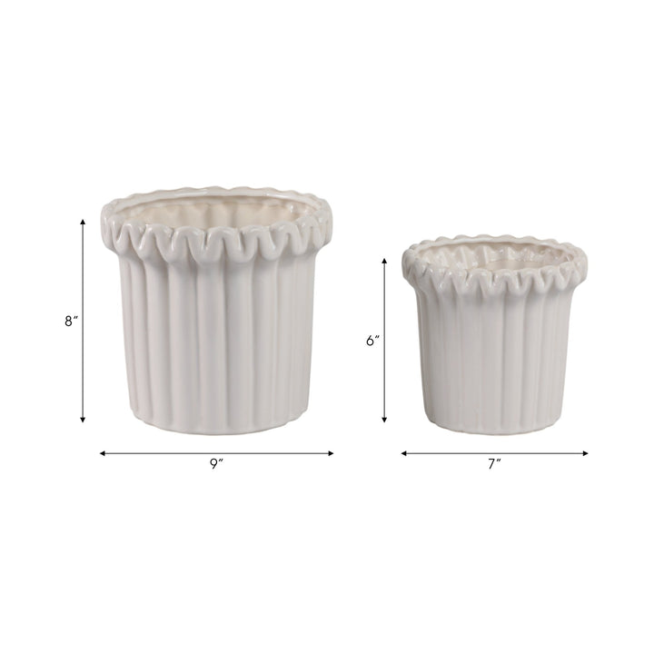S/2 7/9" FLUTED PLANTERS, IVORY