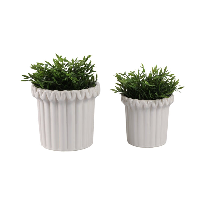 S/2 7/9" FLUTED PLANTERS, IVORY