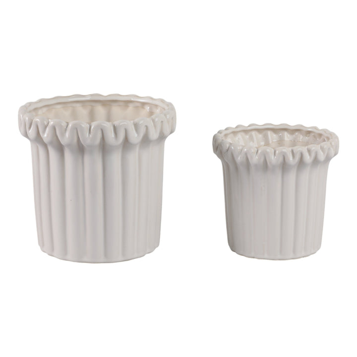 S/2 7/9" FLUTED PLANTERS, IVORY