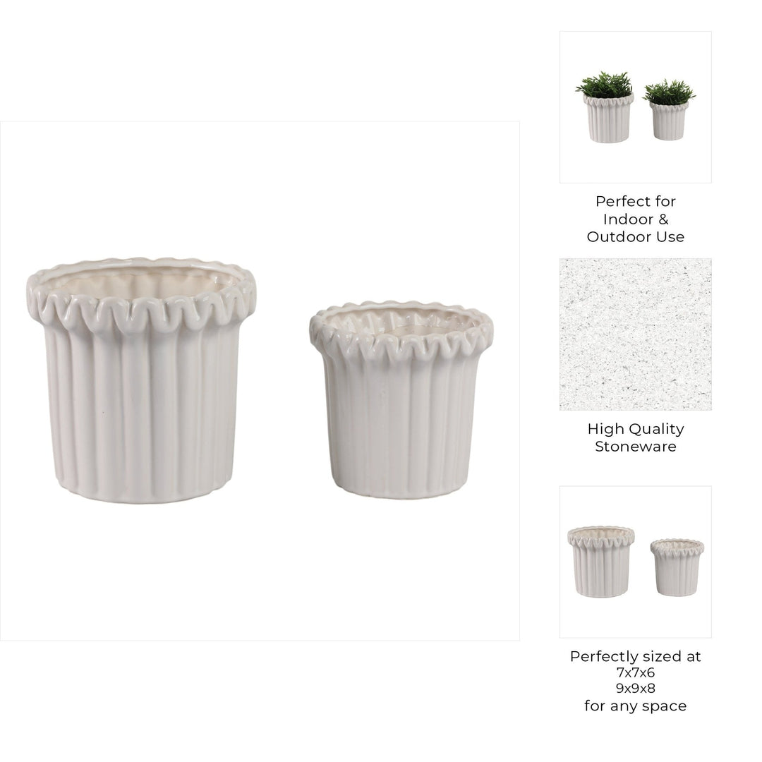 S/2 7/9" FLUTED PLANTERS, IVORY