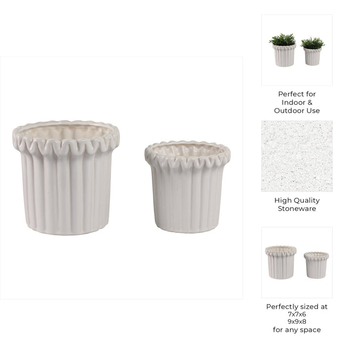 S/2 7/9" FLUTED PLANTERS, IVORY