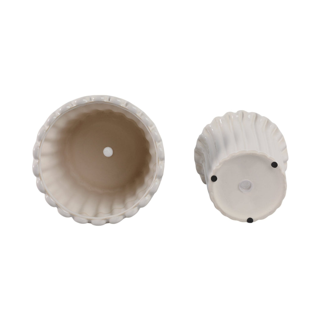 S/2 7/9" FLUTED PLANTERS, IVORY