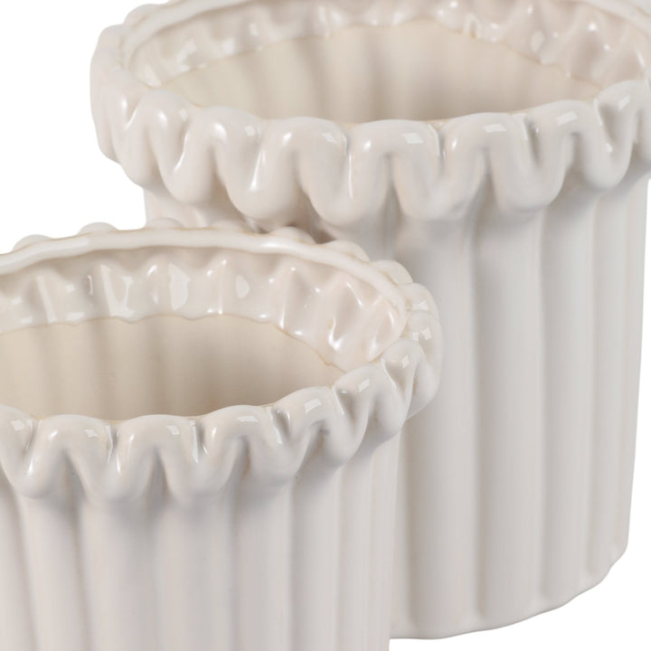 S/2 7/9" FLUTED PLANTERS, IVORY