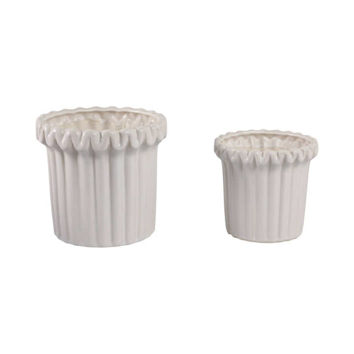 S/2 7/9" FLUTED PLANTERS, IVORY