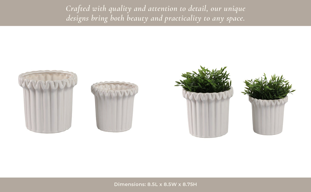 S/2 7/9" FLUTED PLANTERS, IVORY