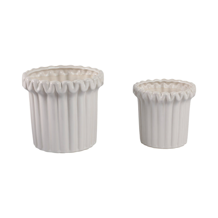 S/2 7/9" FLUTED PLANTERS, IVORY