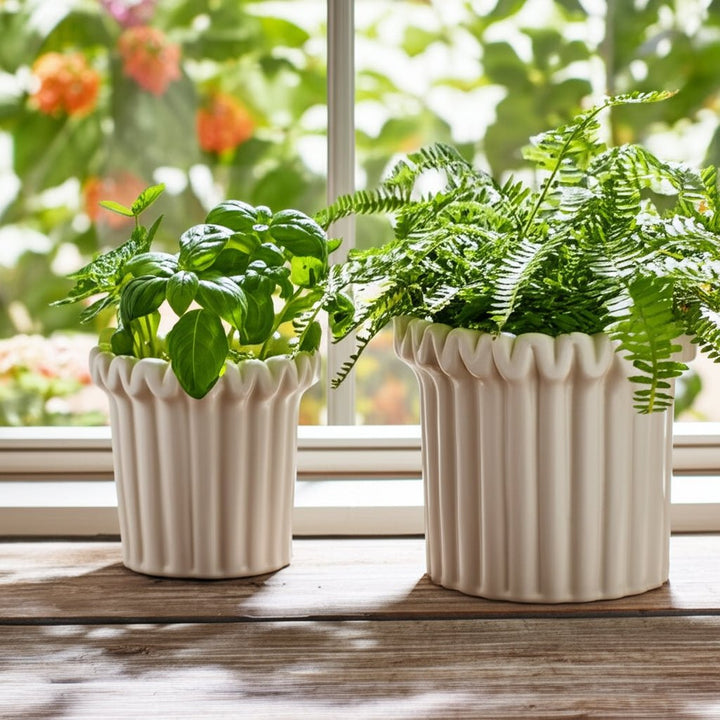 S/2 7/9" FLUTED PLANTERS, IVORY