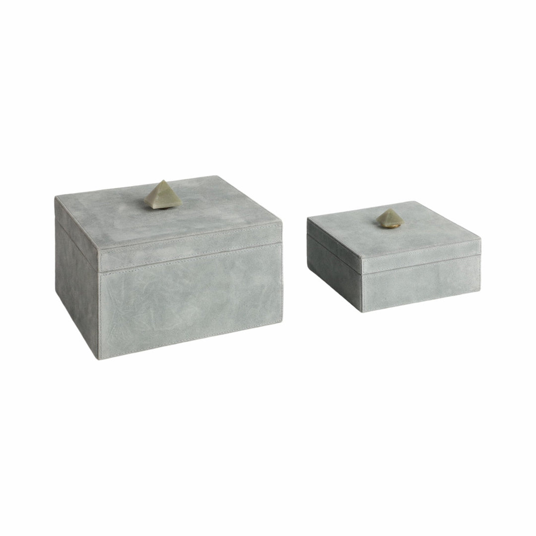 S/2 7/9" HARCOURT SUEDE BOXES W/STONE KNOB, BLUE