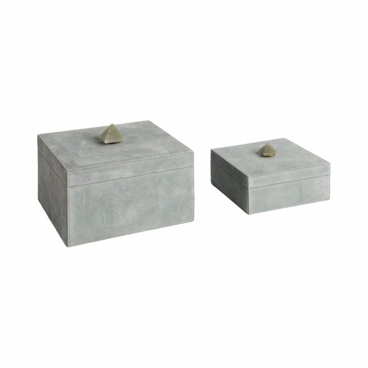 S/2 7/9" HARCOURT SUEDE BOXES W/STONE KNOB, BLUE