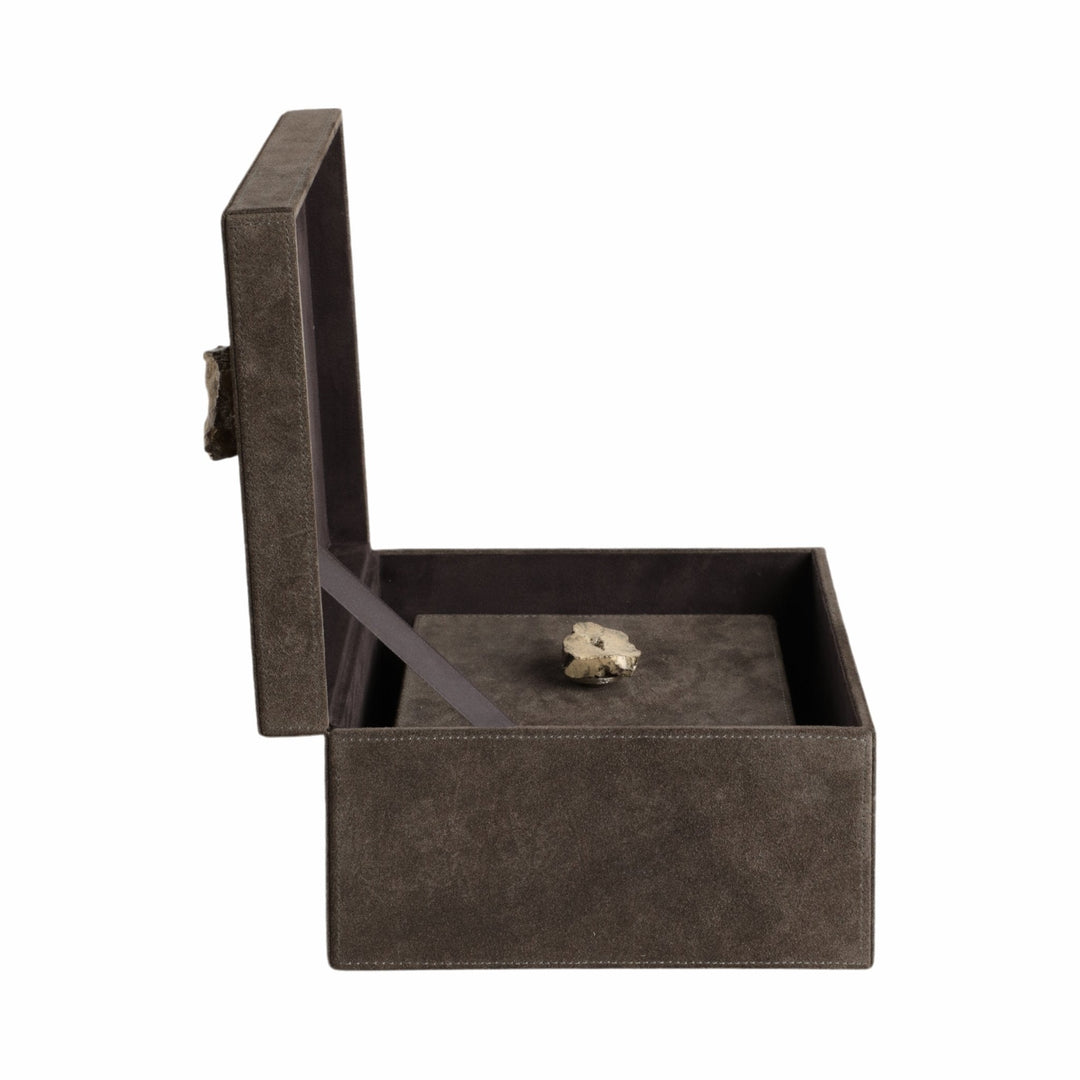 S/2 7/9" SOWETO SUEDE BOXES W/STONE KNOB, GRAY