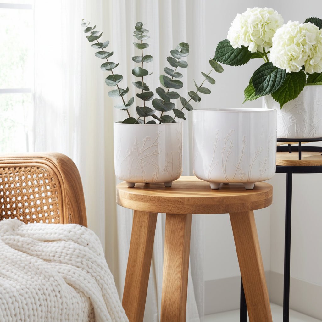 S/2 9/11" BLOOMING BRANCHES PLANTERS, IVORY