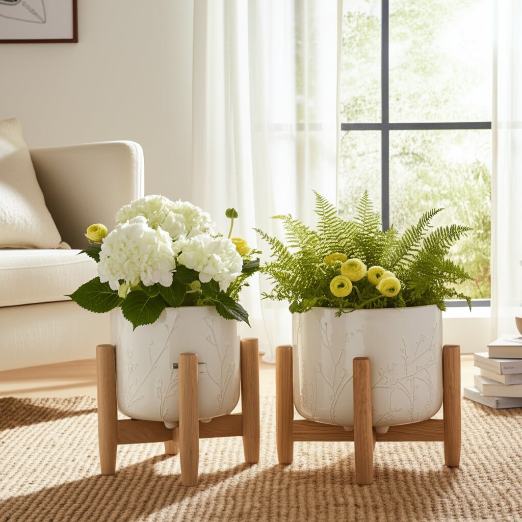 S/2 9/11" BLOOMING BRANCHES PLANTERS, IVORY