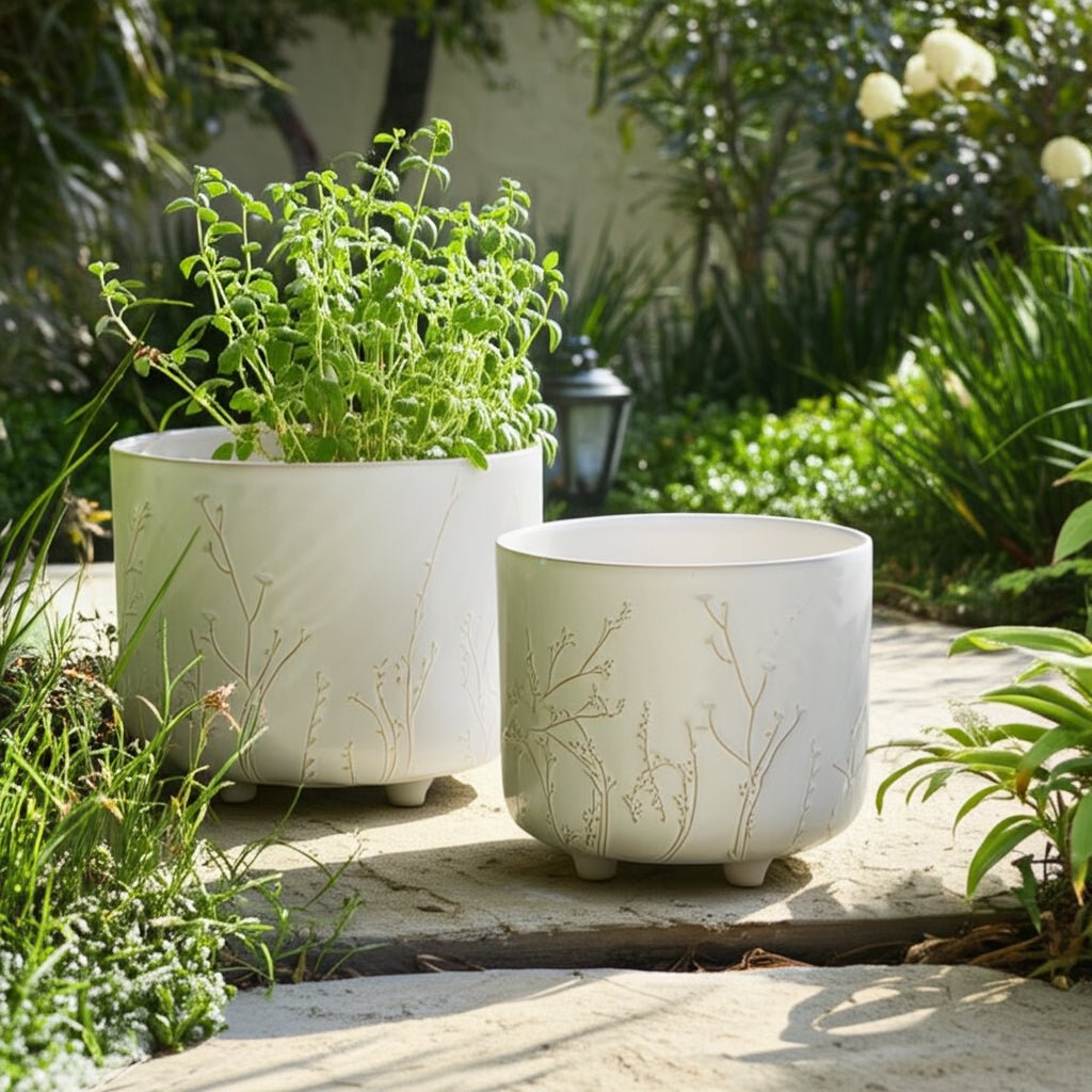 S/2 9/11" BLOOMING BRANCHES PLANTERS, IVORY