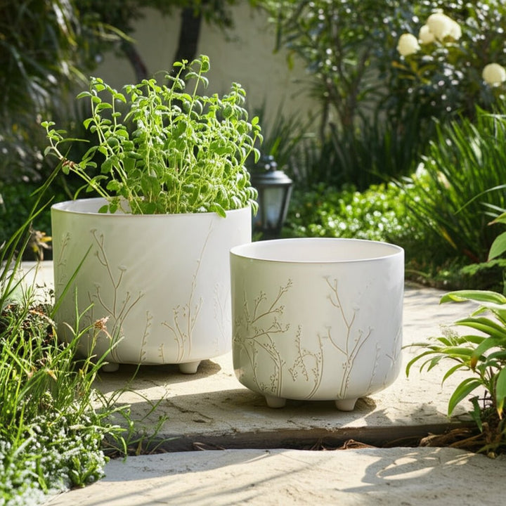 S/2 9/11" BLOOMING BRANCHES PLANTERS, IVORY