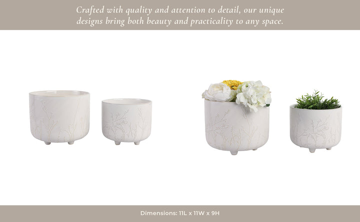 S/2 9/11" BLOOMING BRANCHES PLANTERS, IVORY