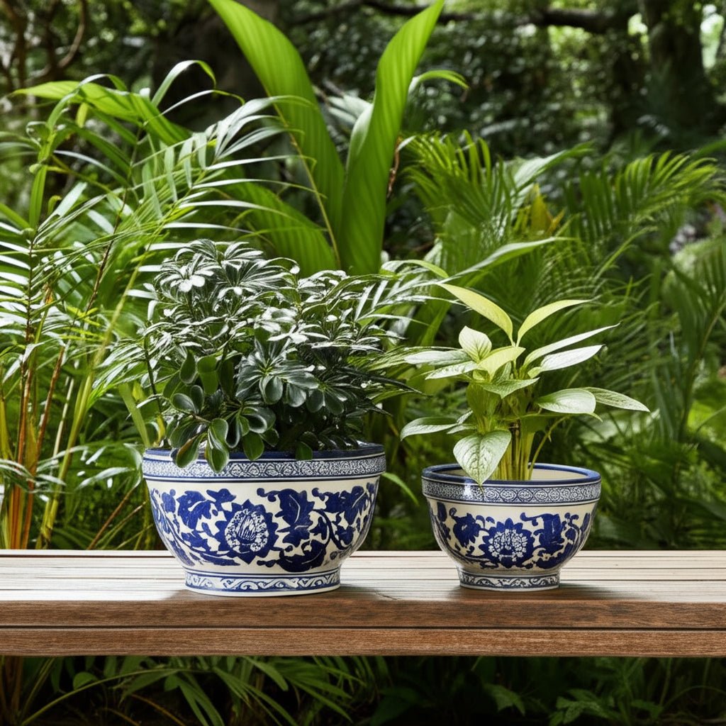 S/2 9/11" Bowl Chinoiserie Planters, Blue/wht