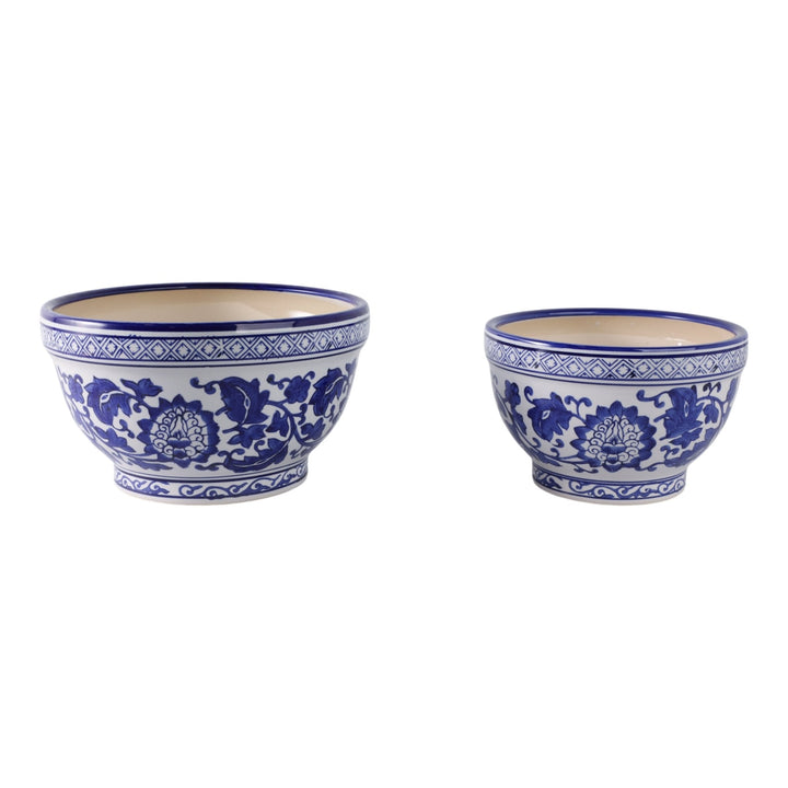 S/2 9/11" Bowl Chinoiserie Planters, Blue/wht