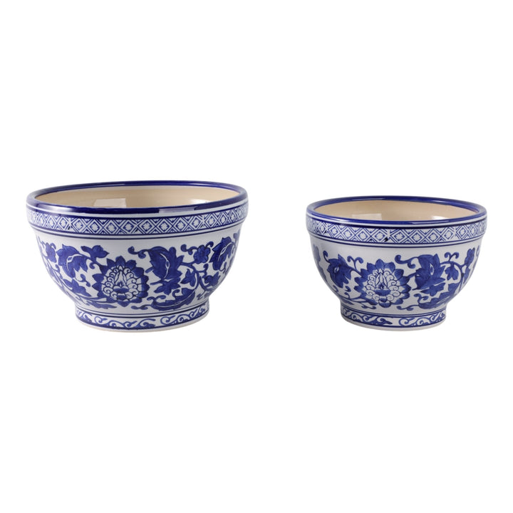 S/2 9/11" Bowl Chinoiserie Planters, Blue/wht