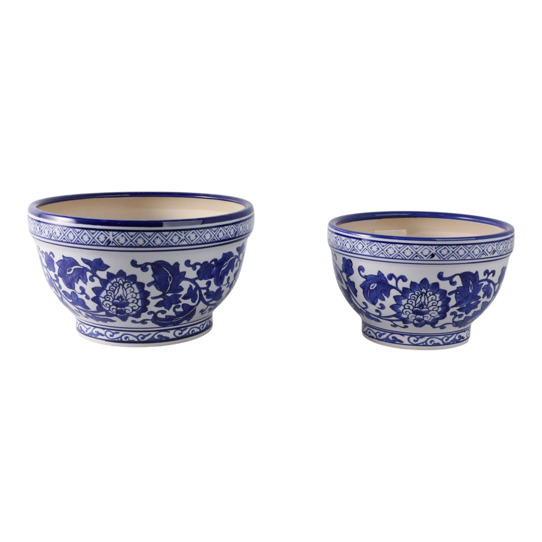 S/2 9/11" Bowl Chinoiserie Planters, Blue/wht