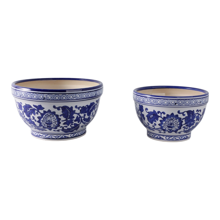 S/2 9/11" Bowl Chinoiserie Planters, Blue/wht
