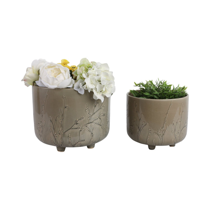 S/2 9/11" FLOWER BRANCHES PLANTERS, CREAM