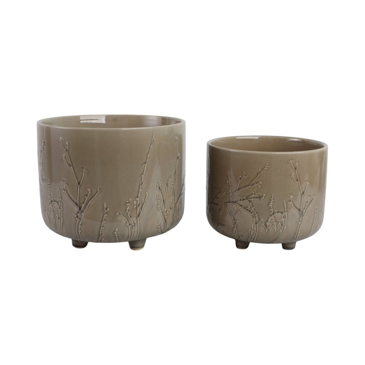 S/2 9/11" FLOWER BRANCHES PLANTERS, CREAM
