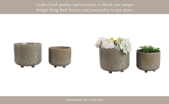 S/2 9/11" FLOWER BRANCHES PLANTERS, CREAM