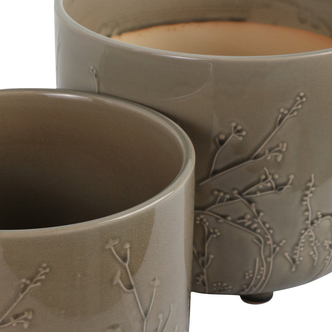 S/2 9/11" FLOWER BRANCHES PLANTERS, CREAM