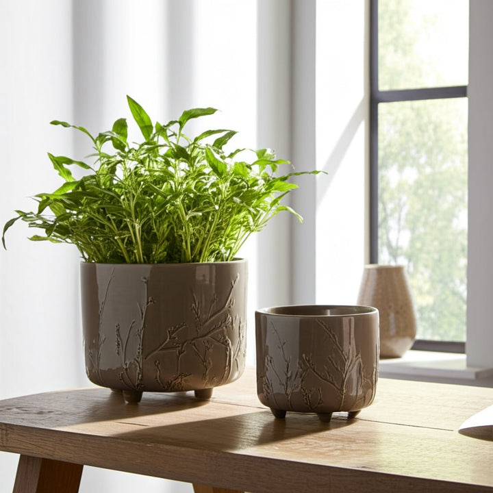 S/2 9/11" FLOWER BRANCHES PLANTERS, CREAM