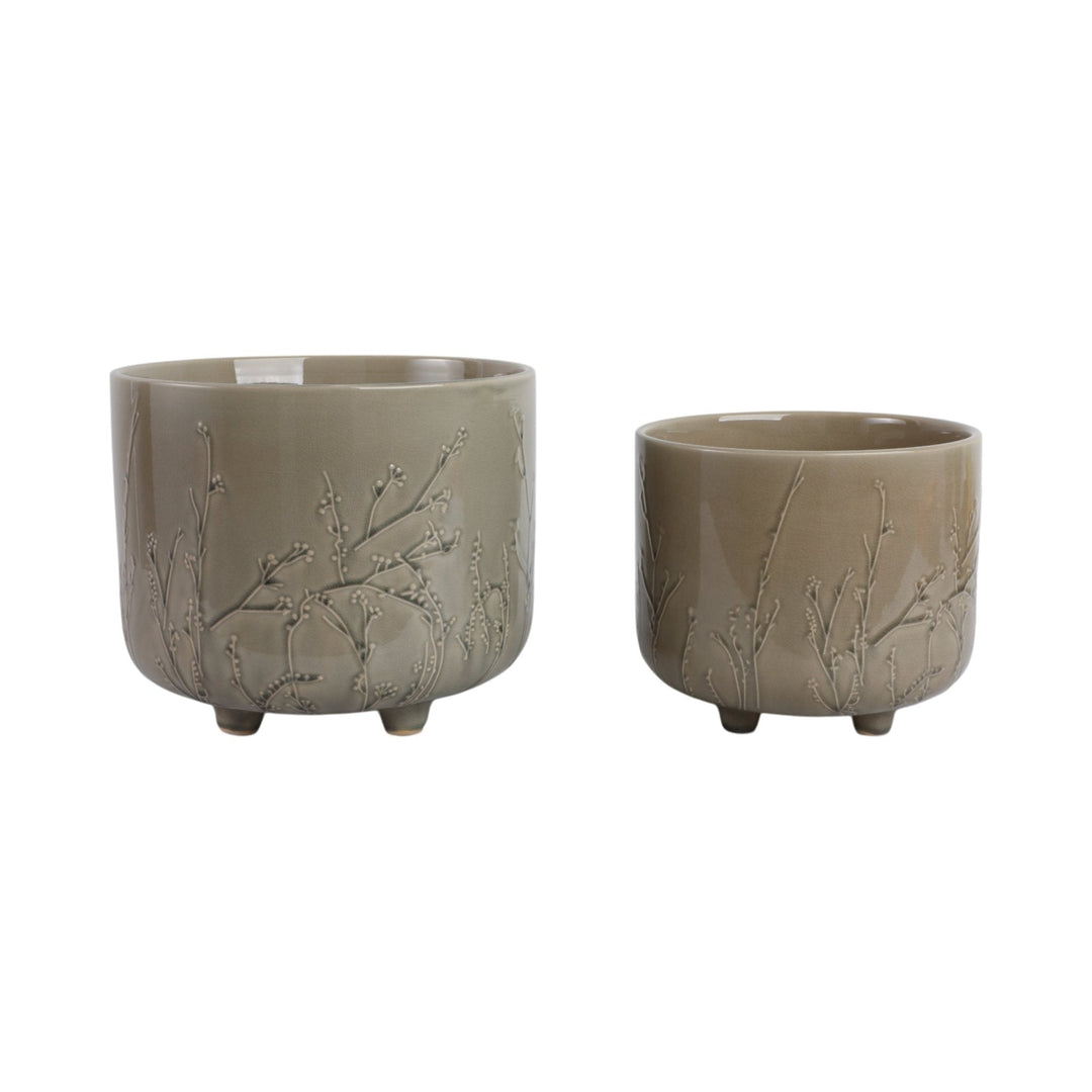 S/2 9/11" FLOWER BRANCHES PLANTERS, CREAM
