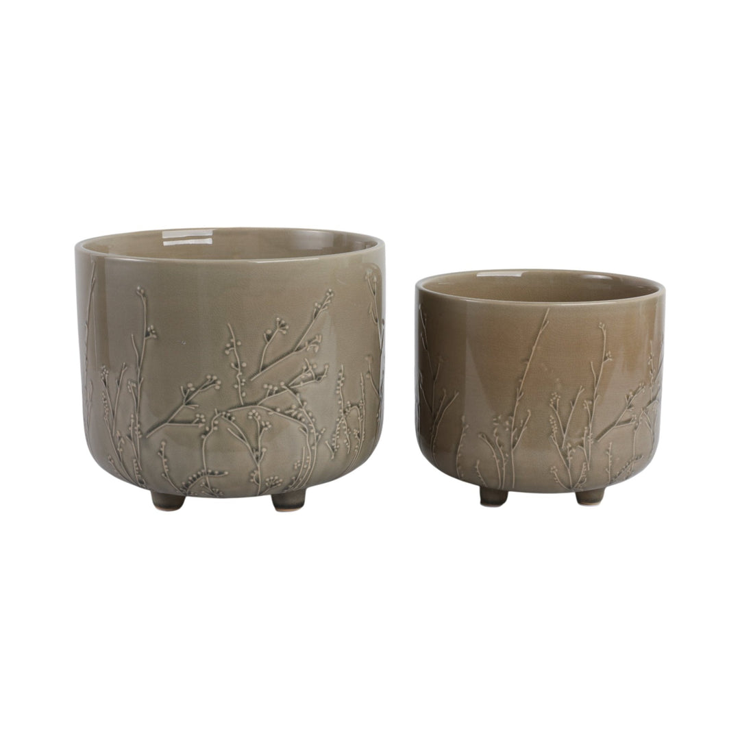 S/2 9/11" FLOWER BRANCHES PLANTERS, CREAM