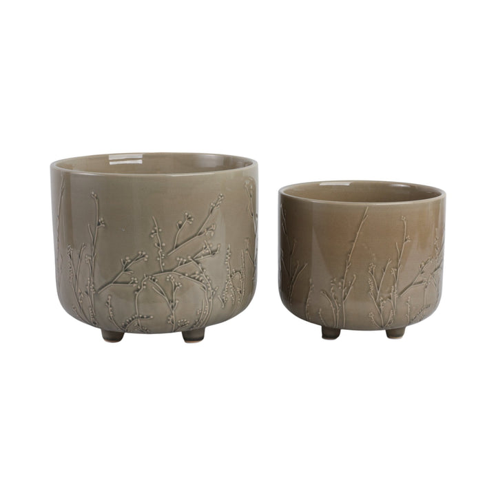 S/2 9/11" FLOWER BRANCHES PLANTERS, CREAM